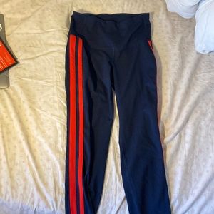 Navy Athletic Leggings with Red Stripes